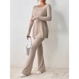 SHEIN: Fleecy Ribbed Matching Set Flare Pants Long Sleeve